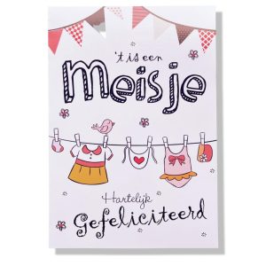‘T Is een Meisje! Hartelijk Gefeliciteerd | Luxe Geboorte wenskaart | 11x17cm | Dochter