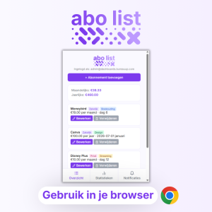 Abo List – Eén overzicht van al je online abonnementen