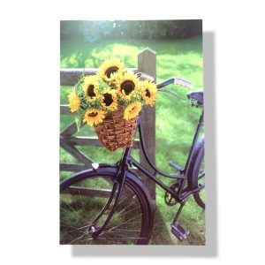 Blanco wenskaart | Zonnebloemen op fiets | 11×17